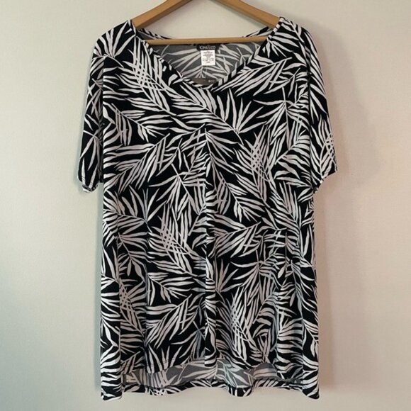 New Kim & Co Black & White V-neck Brazil Knit T-shirt Top Size XL bin 4A - Picture 2 of 5